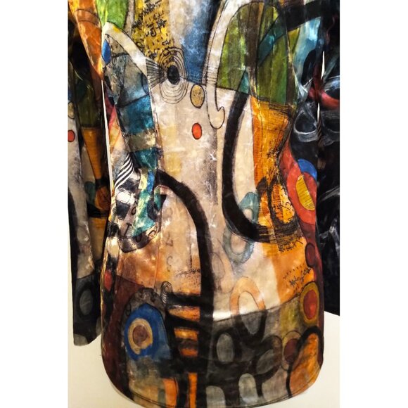 RARE!! Vintage Dolcezza Simply Art Artsy Velvet Painting Print Button Up Shirt - Picture 7 of 16